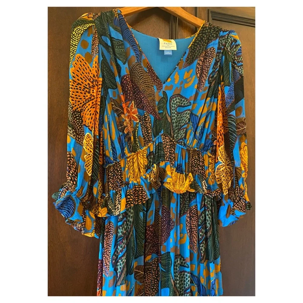FARM Rio Blue and Orange Floral Maxi Dress - Picture 7 of 14